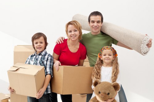 Packed moving boxes and furniture prepared for a Croydon domestic relocation